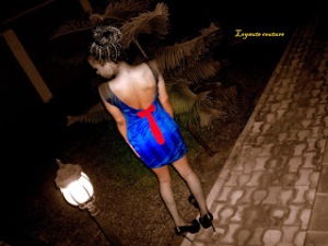 #007 Blue dress with red bow